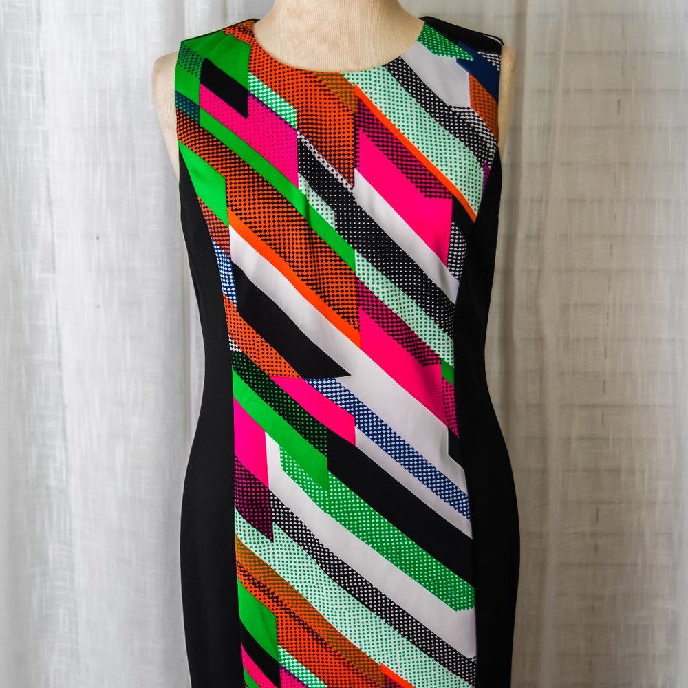 Calvin Klein Black Multi Geometric Patter Fron Dress NWT